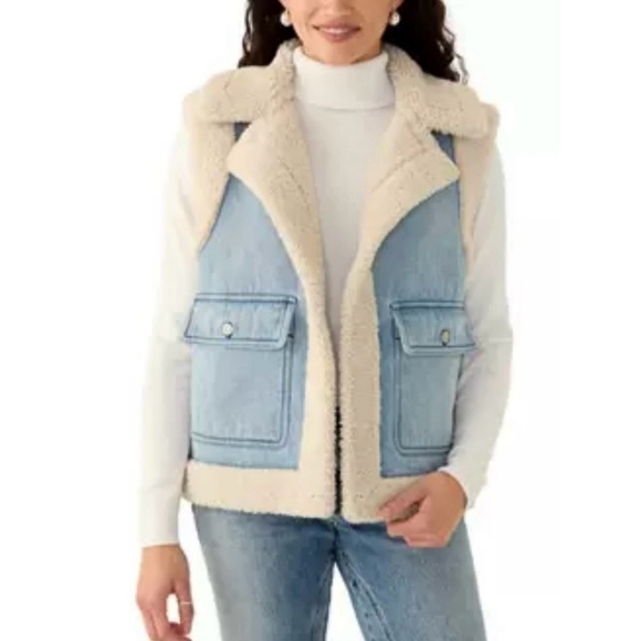 Jason Wu Edit Medium Blue Wash  Sherpa Denim Vest Size Small - Picture 1 of 16